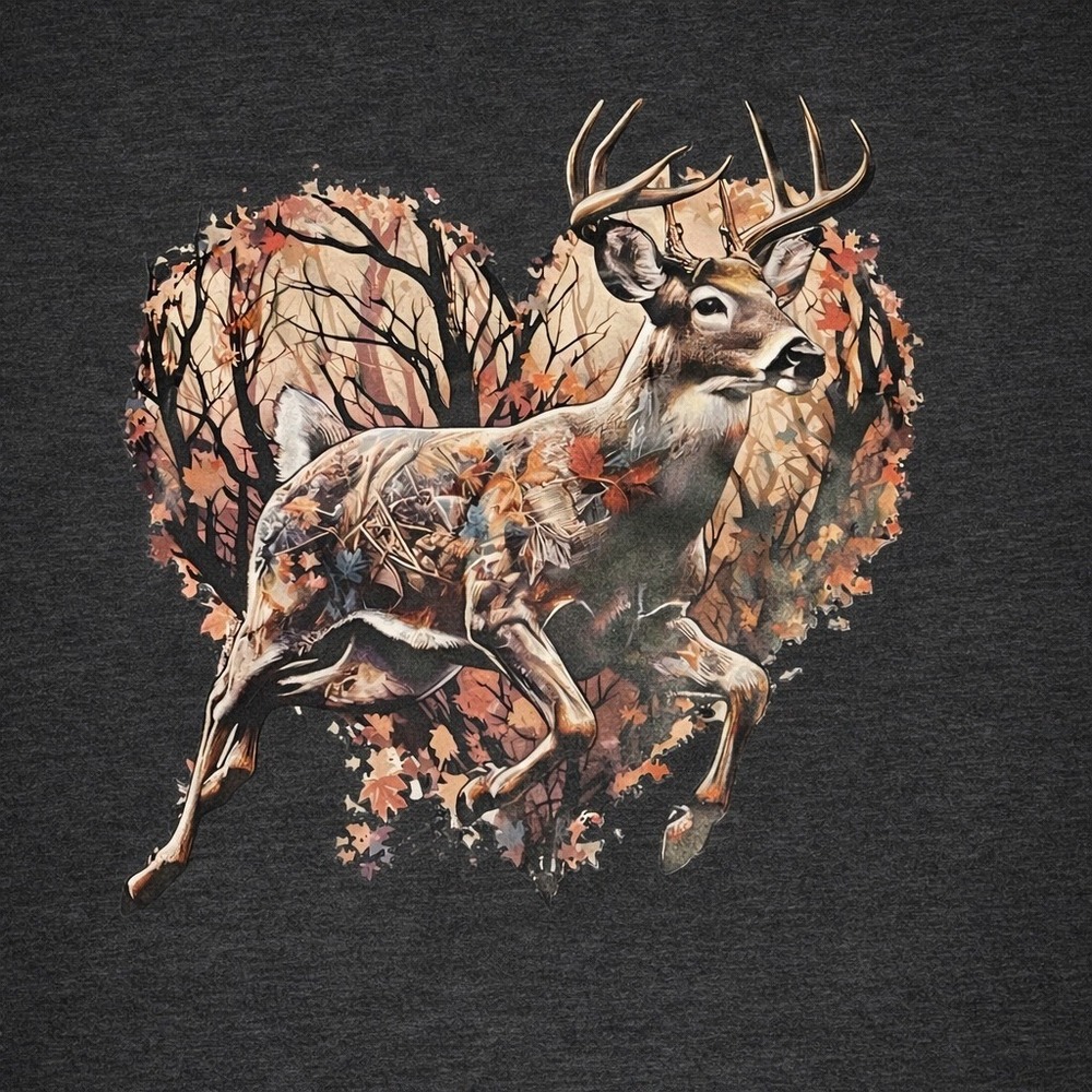 George Mens V-Neck Graphic Tee Heather Charcoal Gray‎ Deer Heart Buck Size M